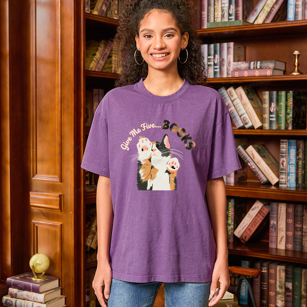 Pagewings Give Me Five Books Unisex Washed T-shirt