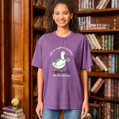 Pagewings Off To Regulate Emotions At The Library Unisex Washed T-shirt