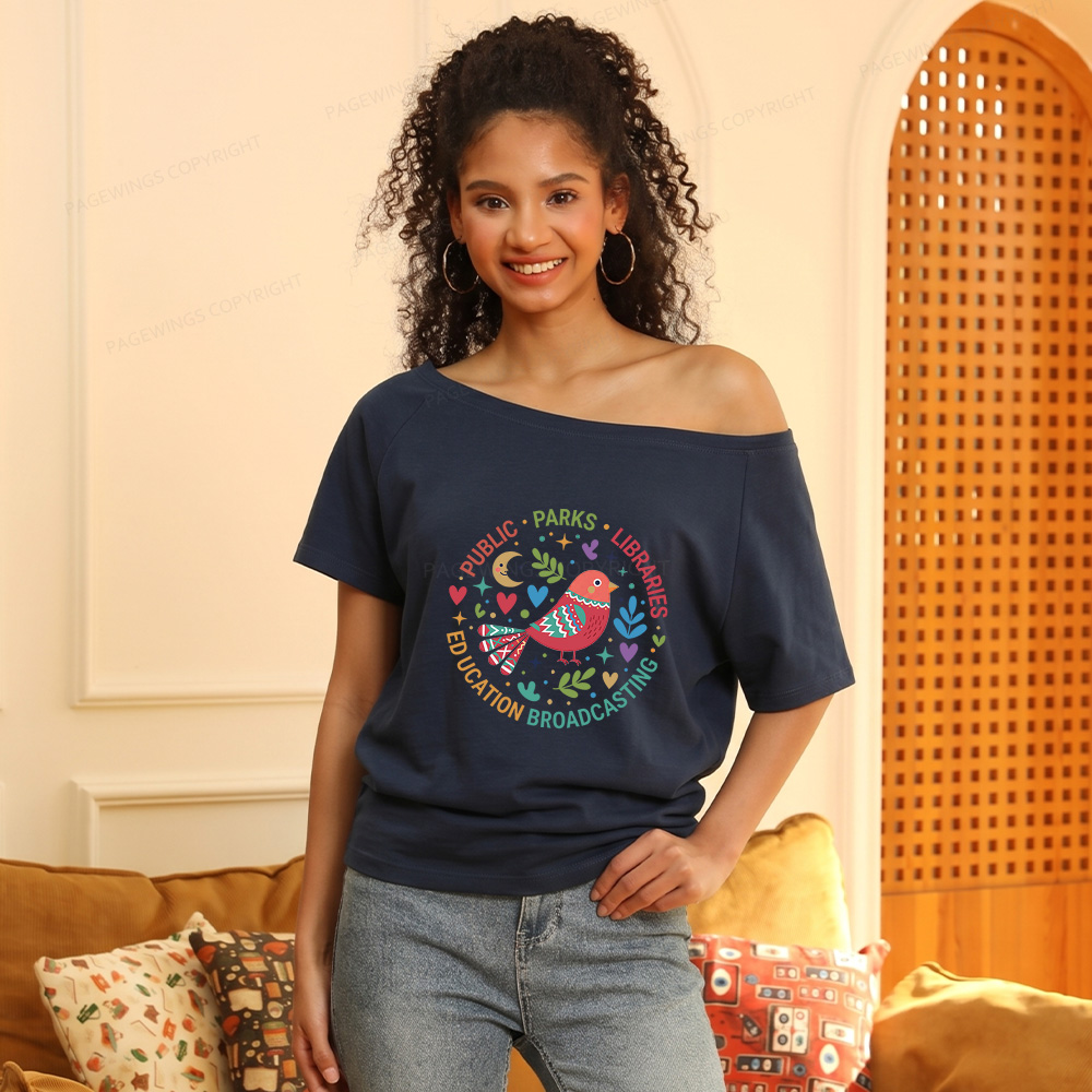 Pagewings Public Parks Libraries Education Broadcasting  Women Off Shoulder T-shirts