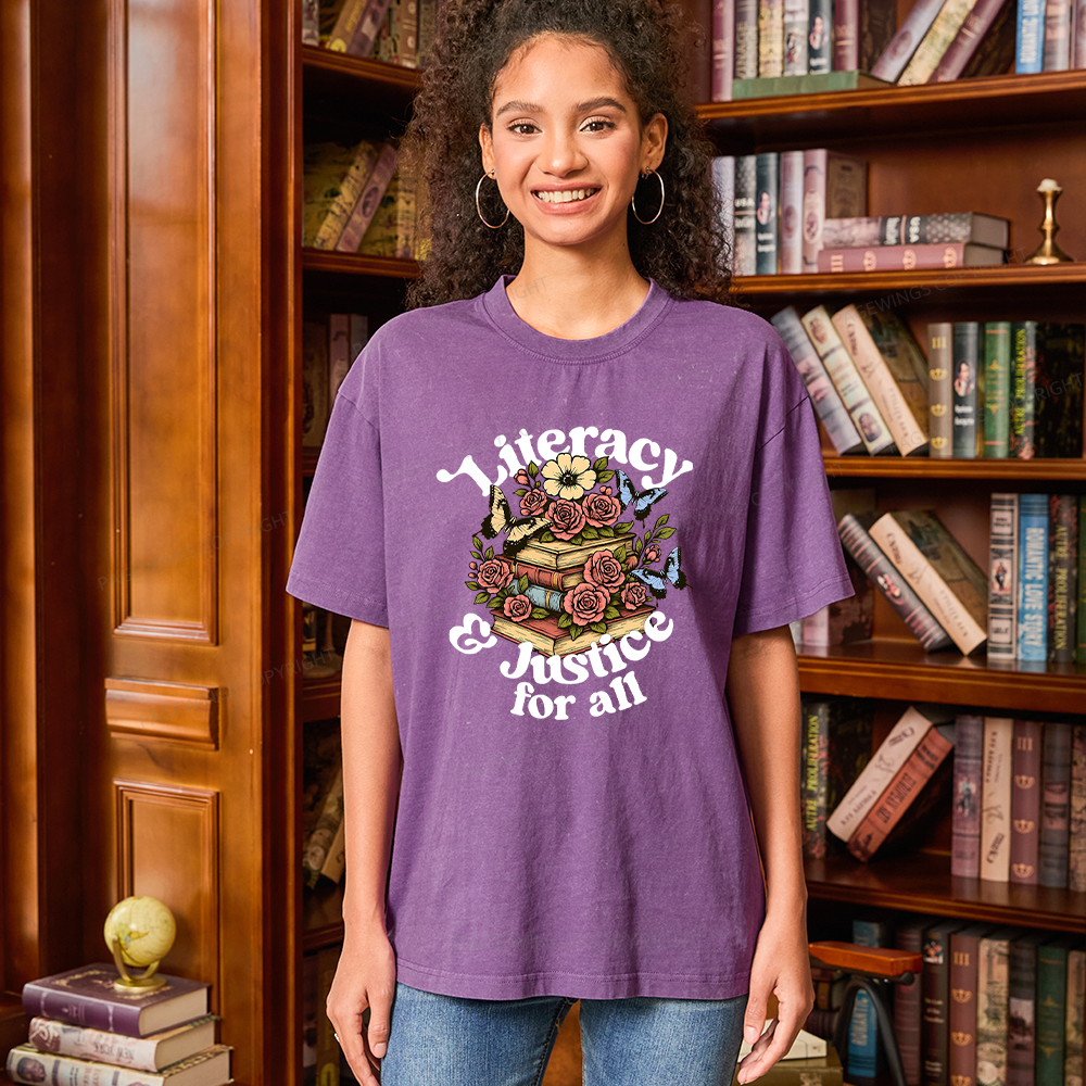 Pagewings Literacy and Justice for All Unisex Washed T-shirt