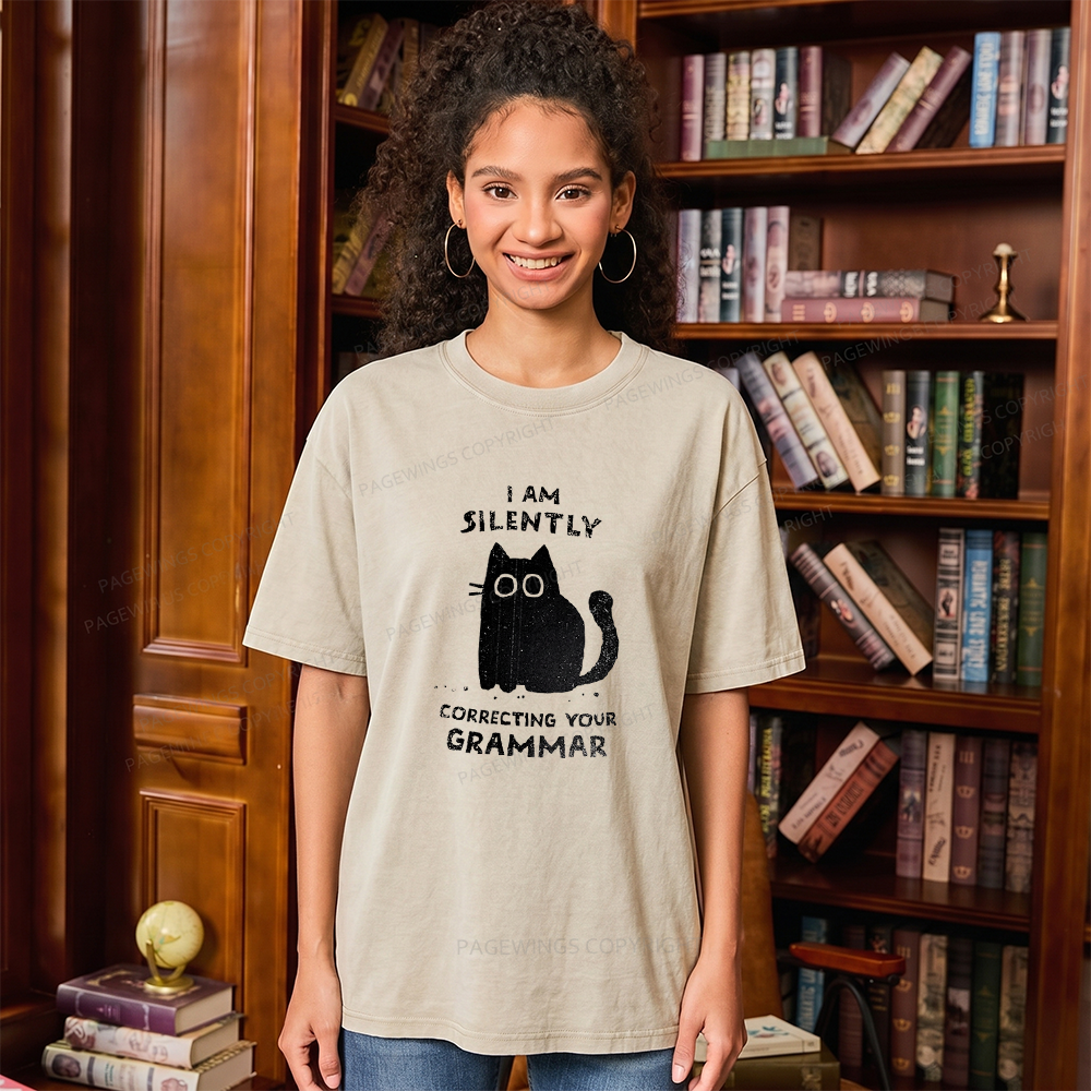 Pagewing Silently Correcting Your Grammar Unisex Washed T-shirt