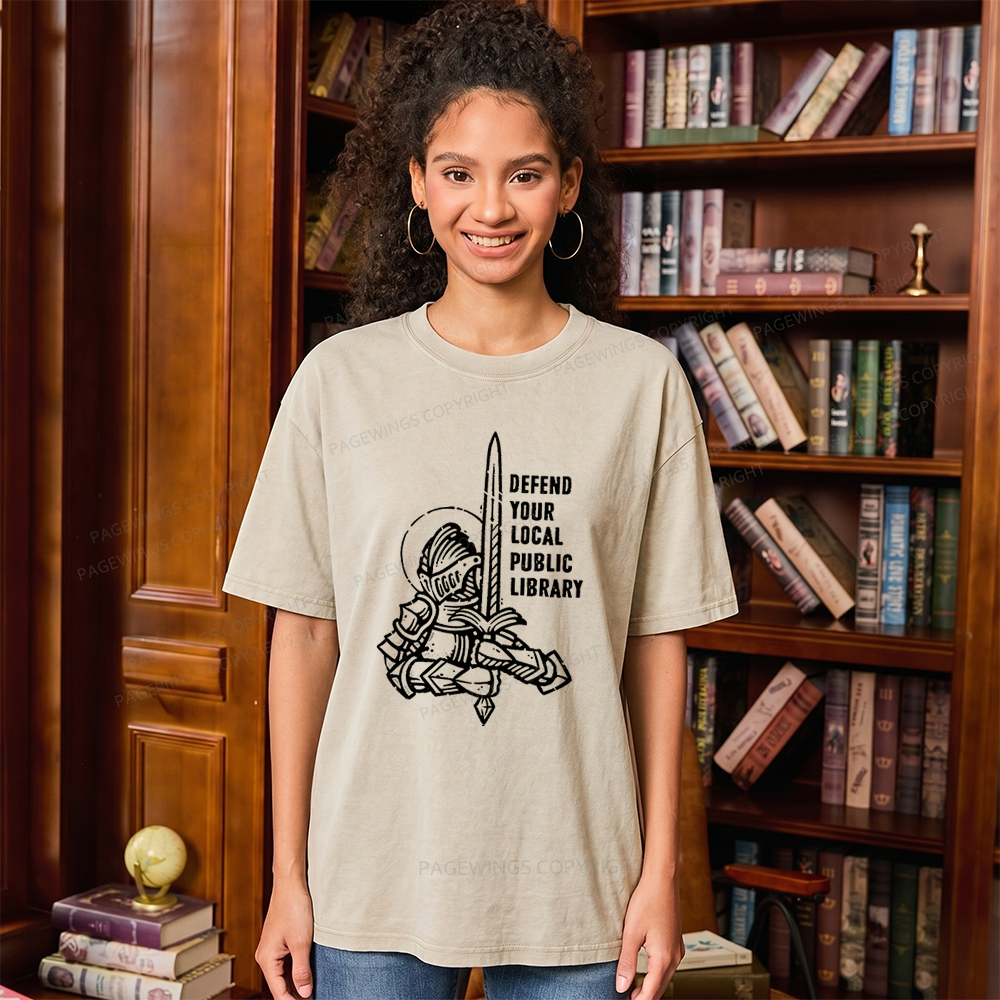 Pagewings Defend Your Local Public Library Unisex Washed T-shirt