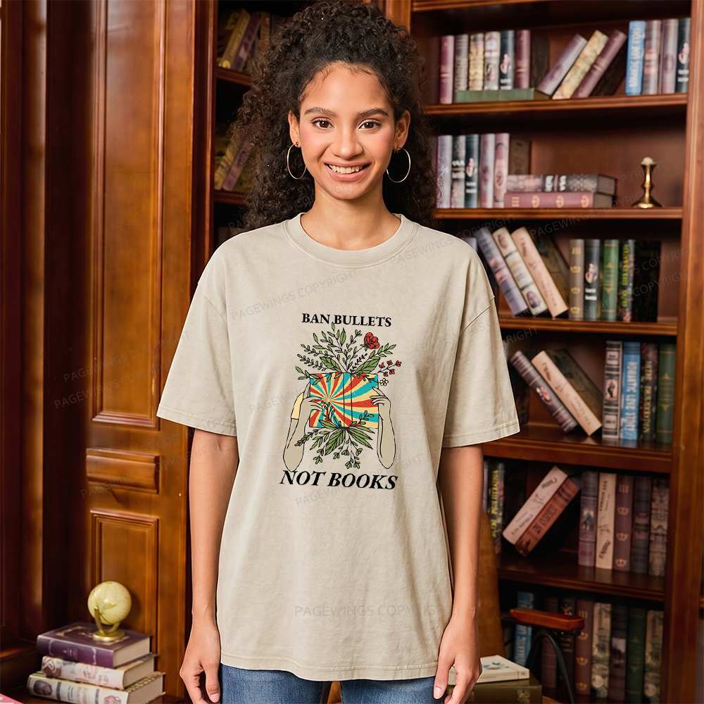Pagewing Ban Bullets Not Books Unisex Washed T-shirt