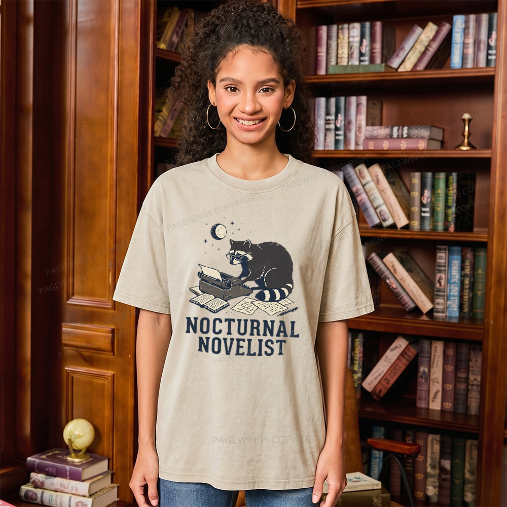 Pagewings Nocturnal Novelist Unisex Washed T-shirt