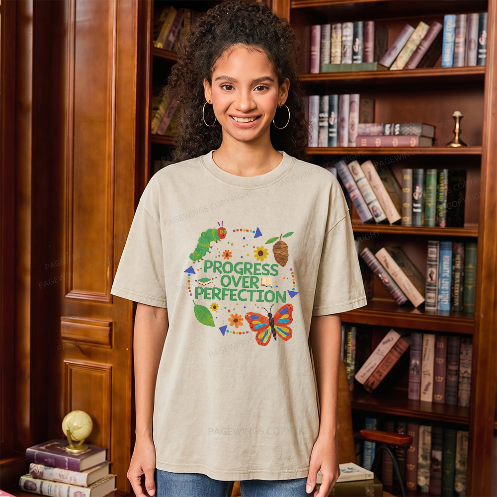 Pagewing Progress Over Perfection Unisex Washed T-shirt