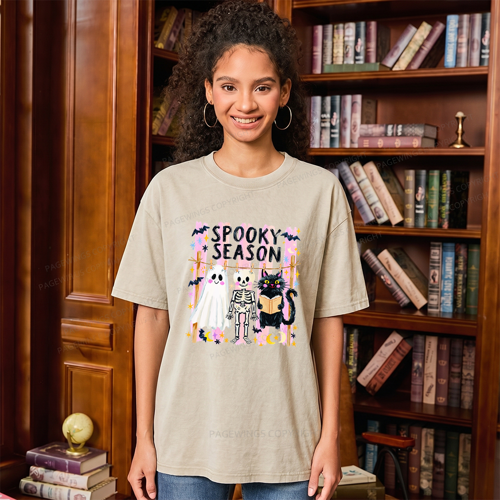 Pagewing Preppy Spooky Season Unisex Washed T-shirt