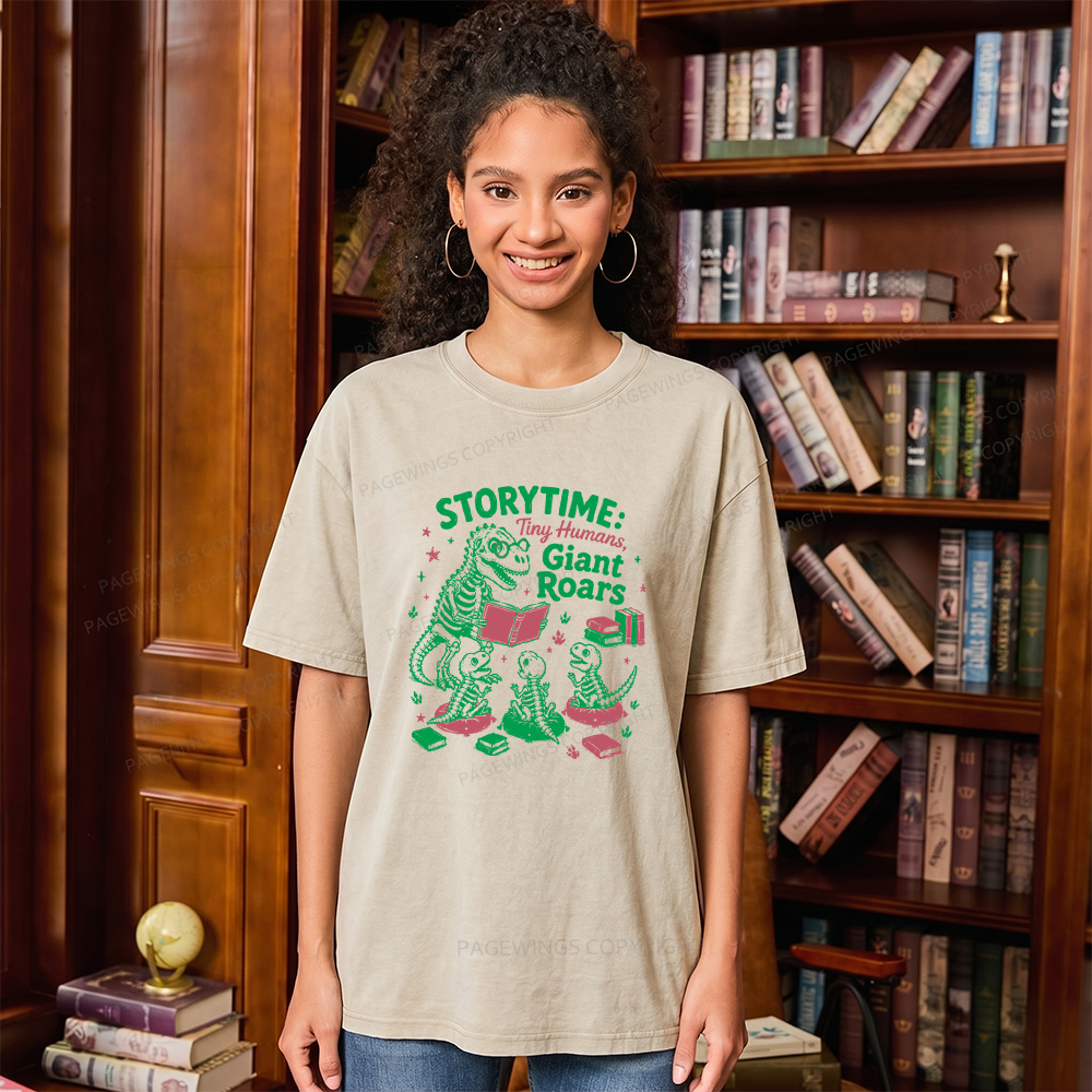 Pagewings School Librarian Dinosaur Unisex Washed T-shirt