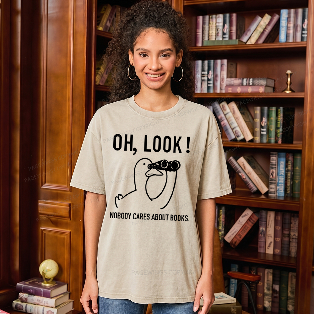 Pagewings Nobody Cares About Books Unisex Washed T-shirt