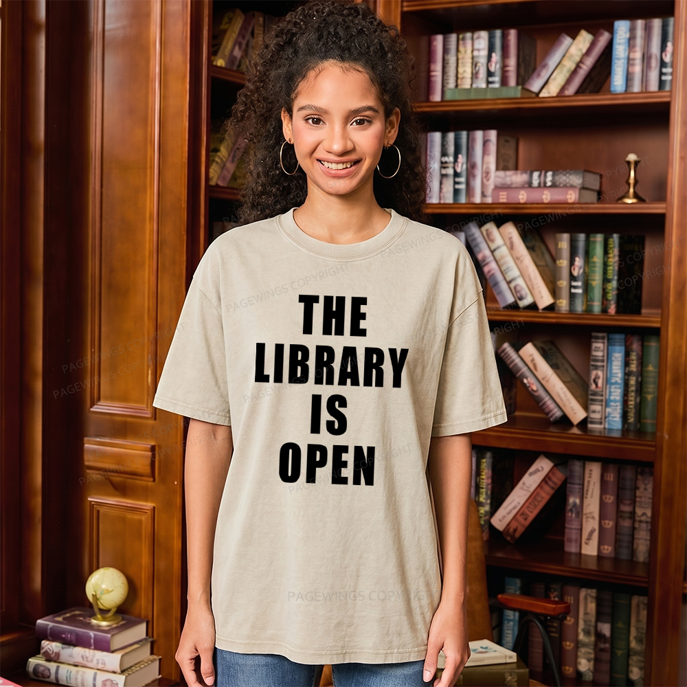 Pagewings The Library Is Open Unisex Washed T-shirt