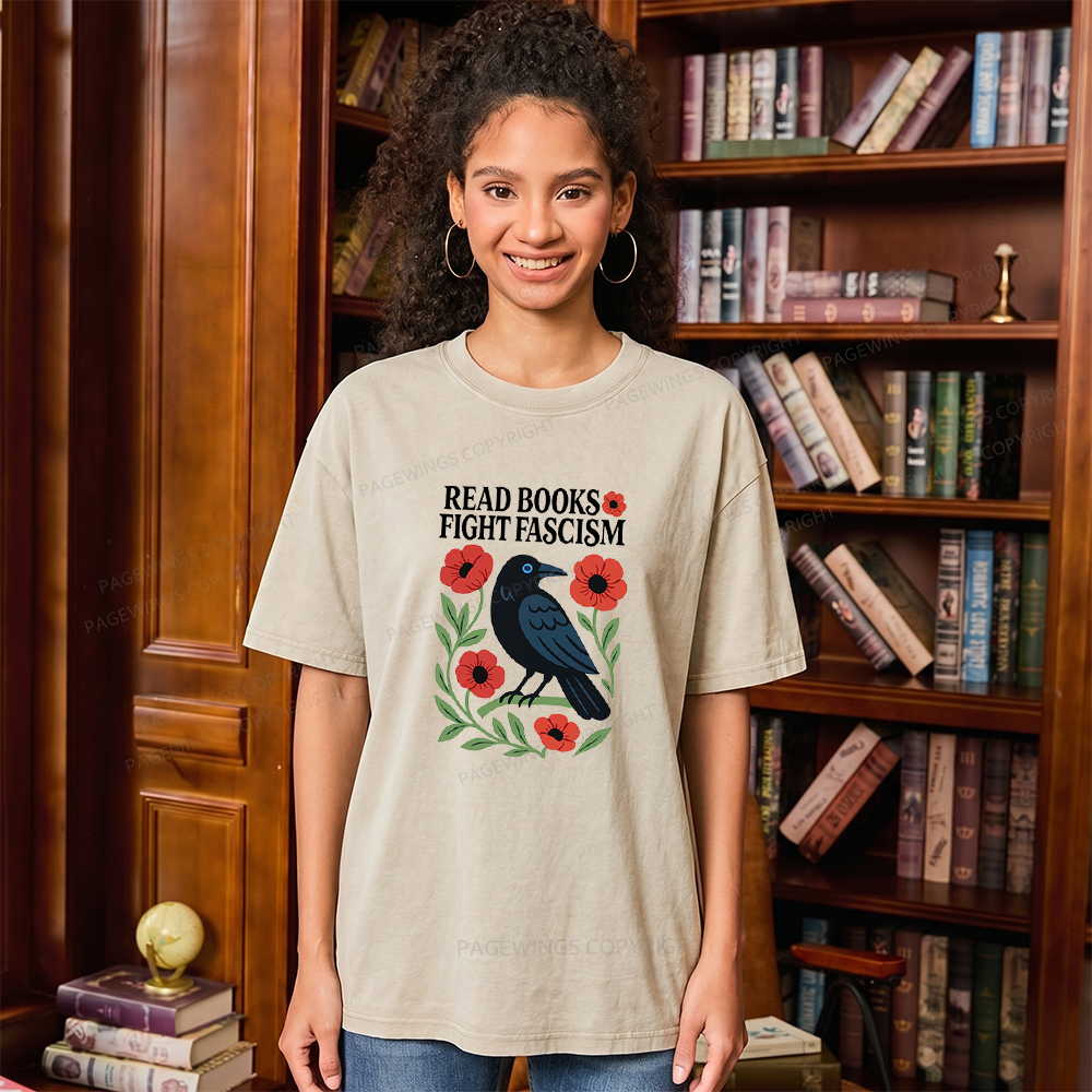 Pagewings Read Books Fight Fascism Unisex Washed T-shirt