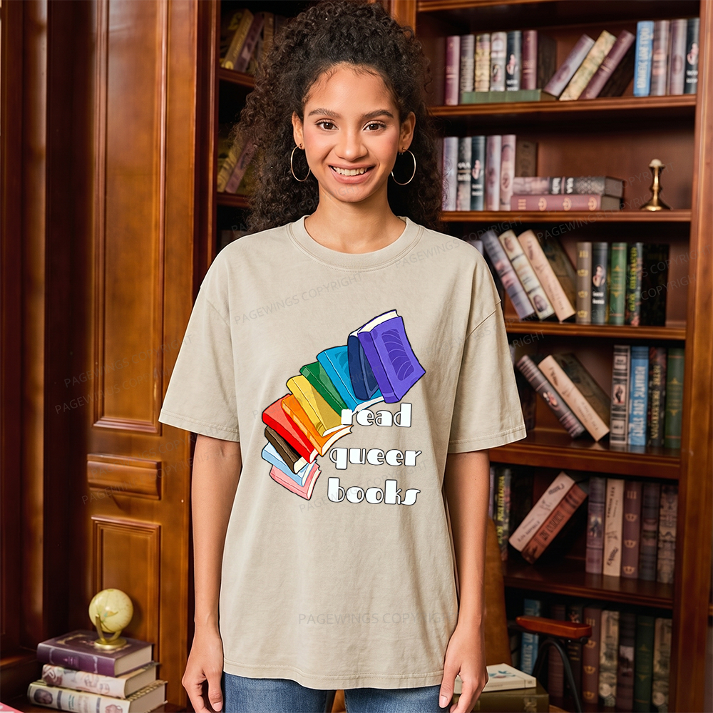 Pagewings Read Queer Books Unisex Washed T-shirt