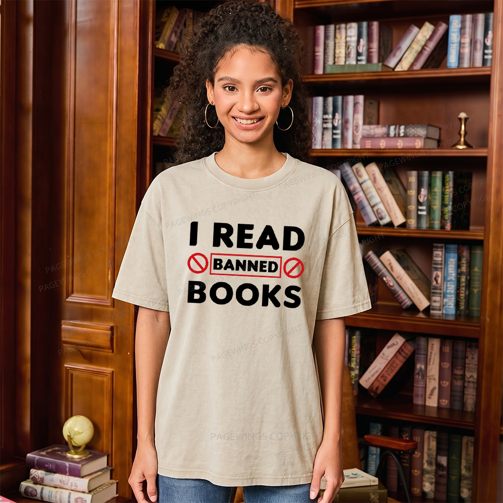 Pagewings I Read Banned Books Unisex Washed T-shirt