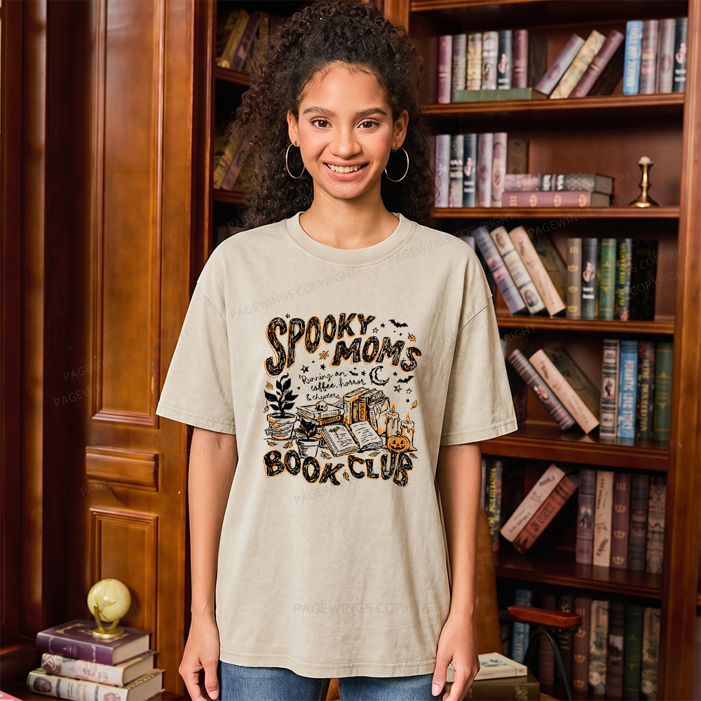 Pagewings Spooky Moms Book Club Unisex Washed T-shirt