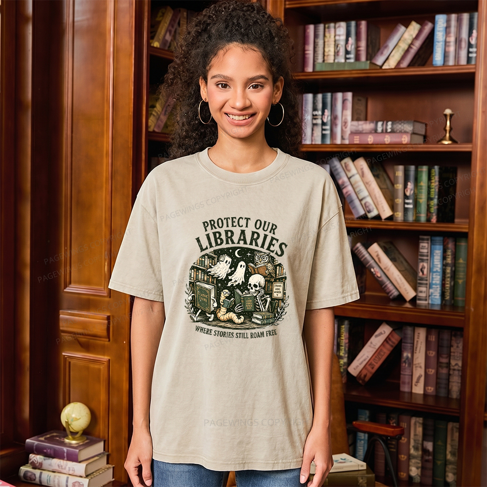 Pagewings Protect Our Libraries Unisex Washed T-shirt