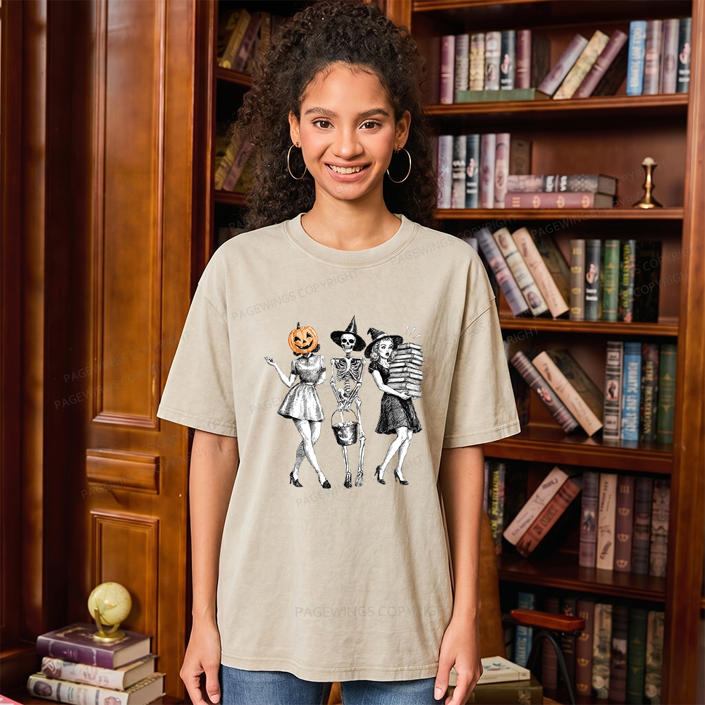 Pagewings Spooky Books Girl Unisex Washed T-shirt
