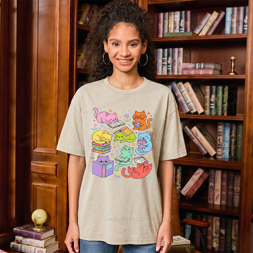 Pagewings Reading Cat Unisex Washed T-shirt