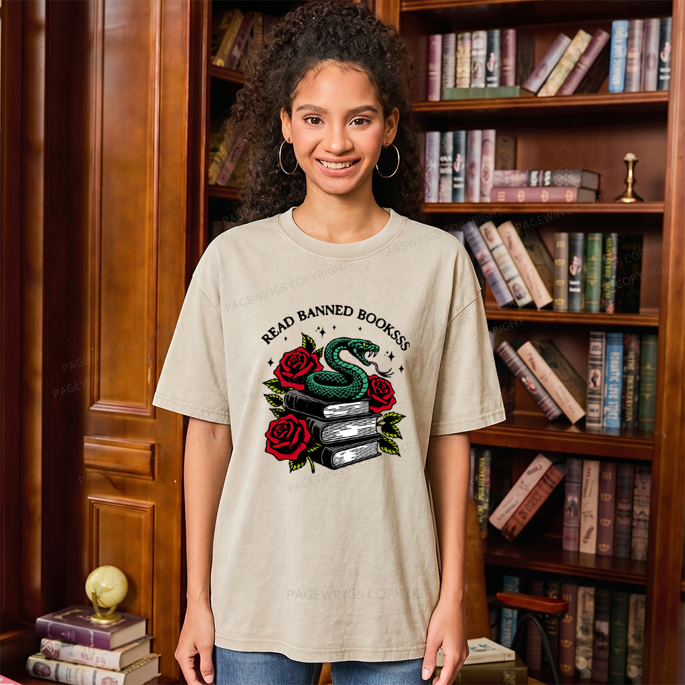 Pagewings Read Banned Books Unisex Washed T-shirt