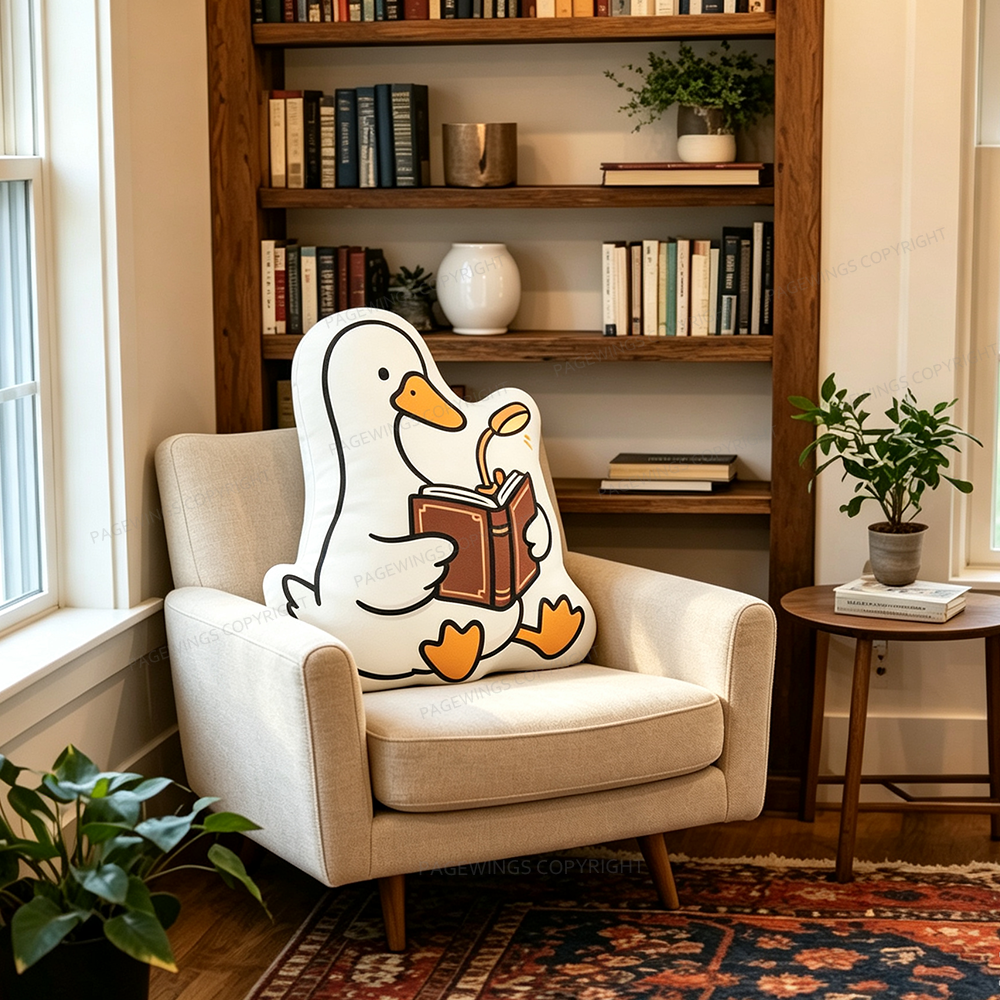 Pagewings Funny Book Lover Goose Shaped Throw Pillow