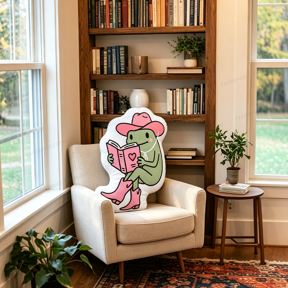 Pagewings Reading Frog Shaped Throw Pillow