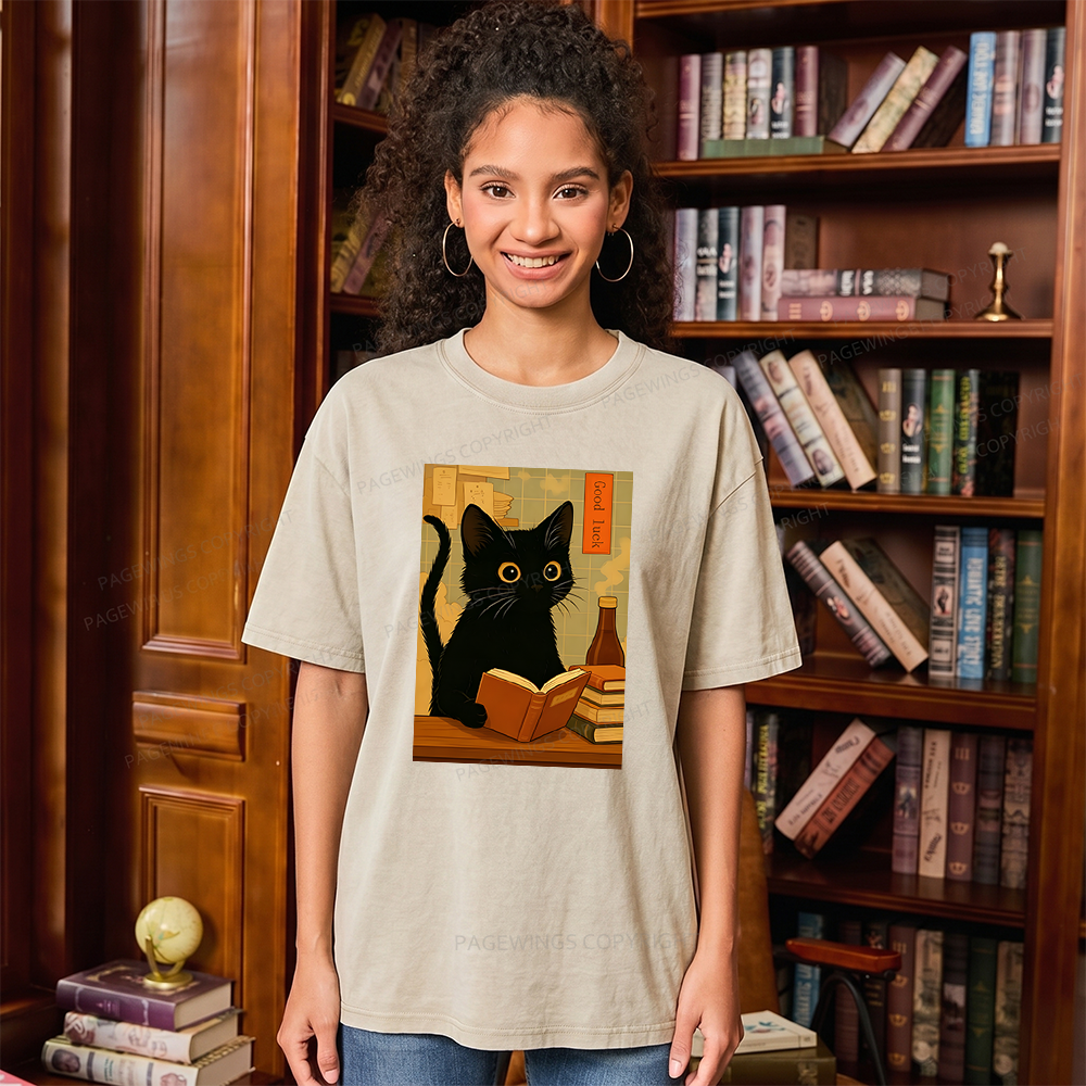 Pagewings Reading Cat Unisex Washed T-shirt