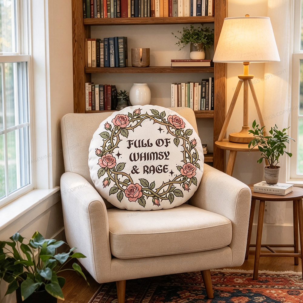 Pagewings Full of Whimsy and Rage Shaped Throw Pillow