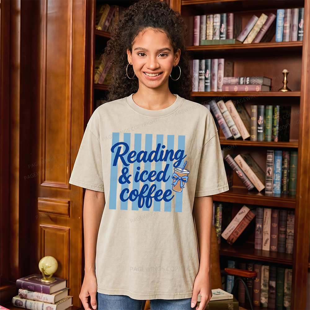 Pagewings Reading And Iced Coffee Unisex Washed T-shirt
