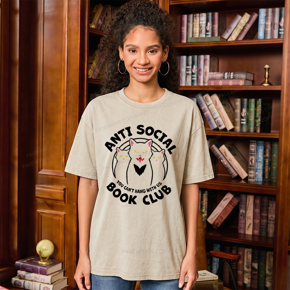 Pagewings Anti Social Book Club Unisex Washed T-shirt