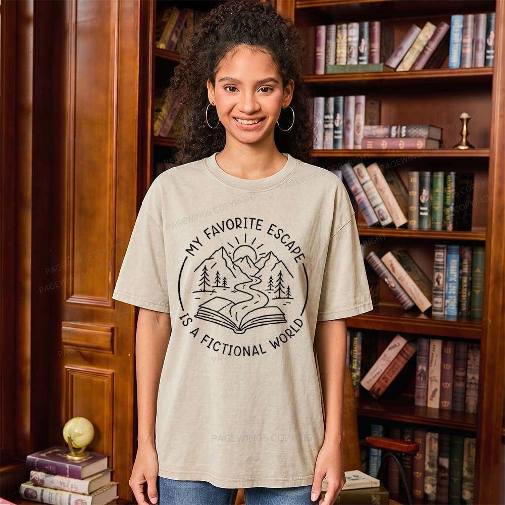 Pagewings My Favorite Escape Is A Fictional World Unisex Washed T-shirt
