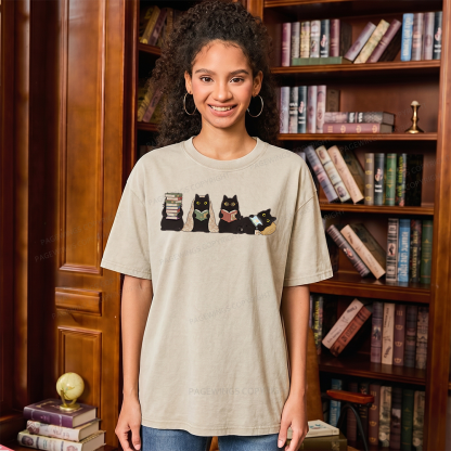 Pagewings Black Cats Reading Unisex Washed T-shirt