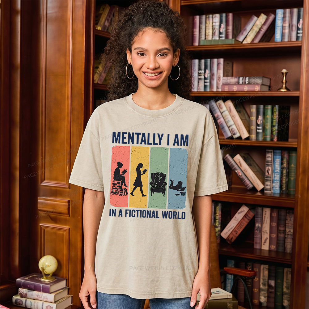Pagewings Reading In A Fictional World Unisex Washed T-shirt
