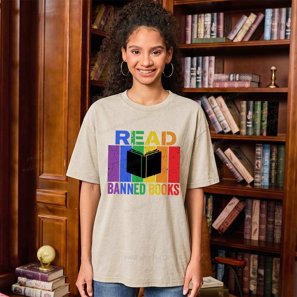 Pagewings Read Banned Books Unisex Washed T-shirt