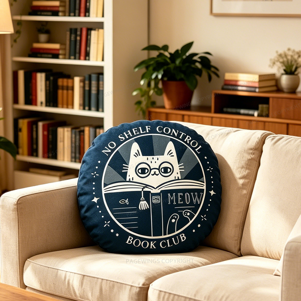 Pagewings Funny Book Club Cat Shaped Throw Pillow