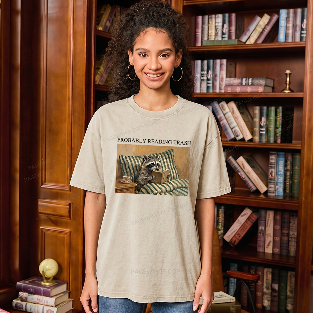 Pagewings Reading Trash Racoon Unisex Washed T-shirt