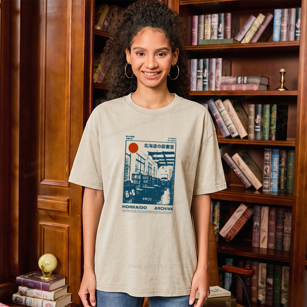 Pagewings Japanese Library Unisex Washed T-shirt