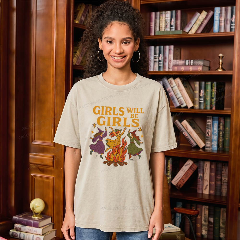 Pagewings Girls Will Be Girls Unisex Washed T-shirt