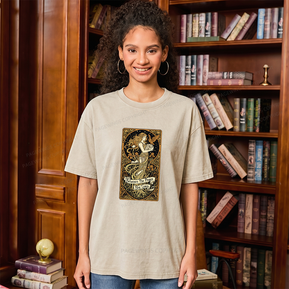 Pagewings Between The Pages She Lives Unisex Washed T-shirt