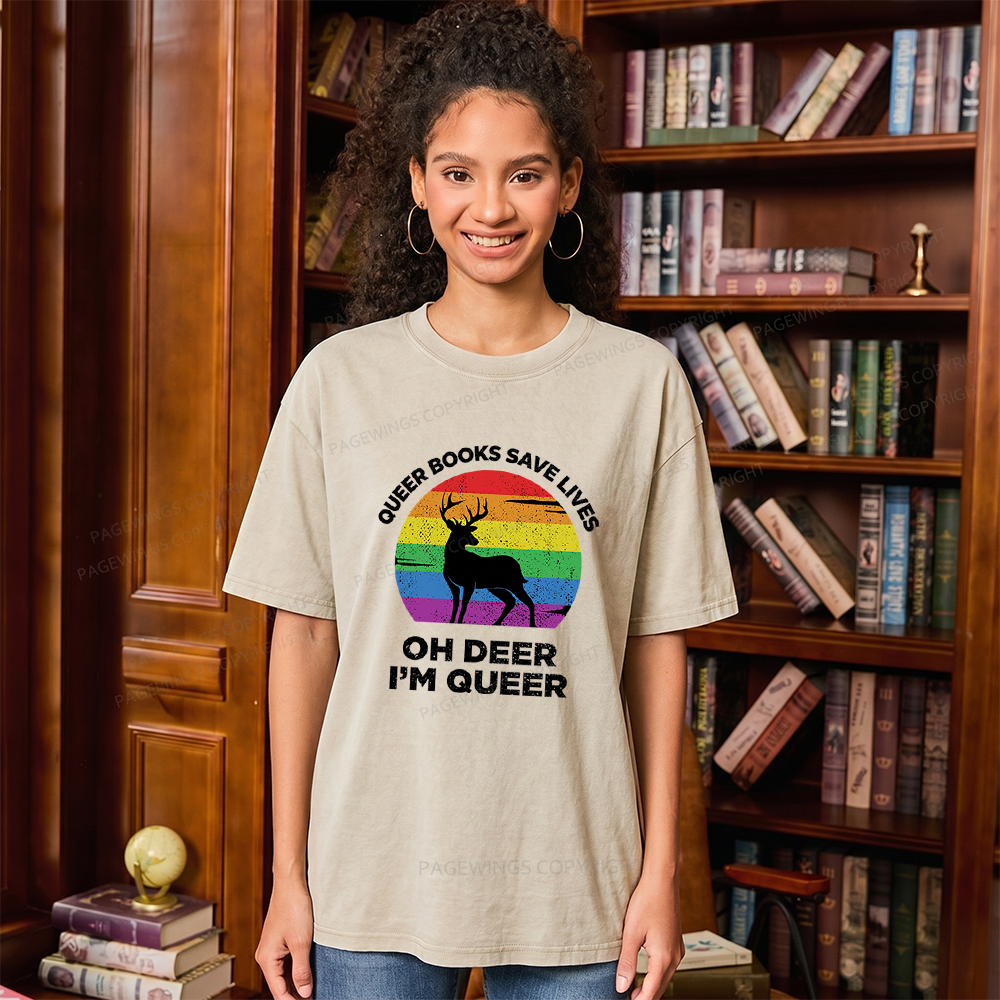 Pagewings Oh Deer I’m Queer Unisex Washed T-shirt