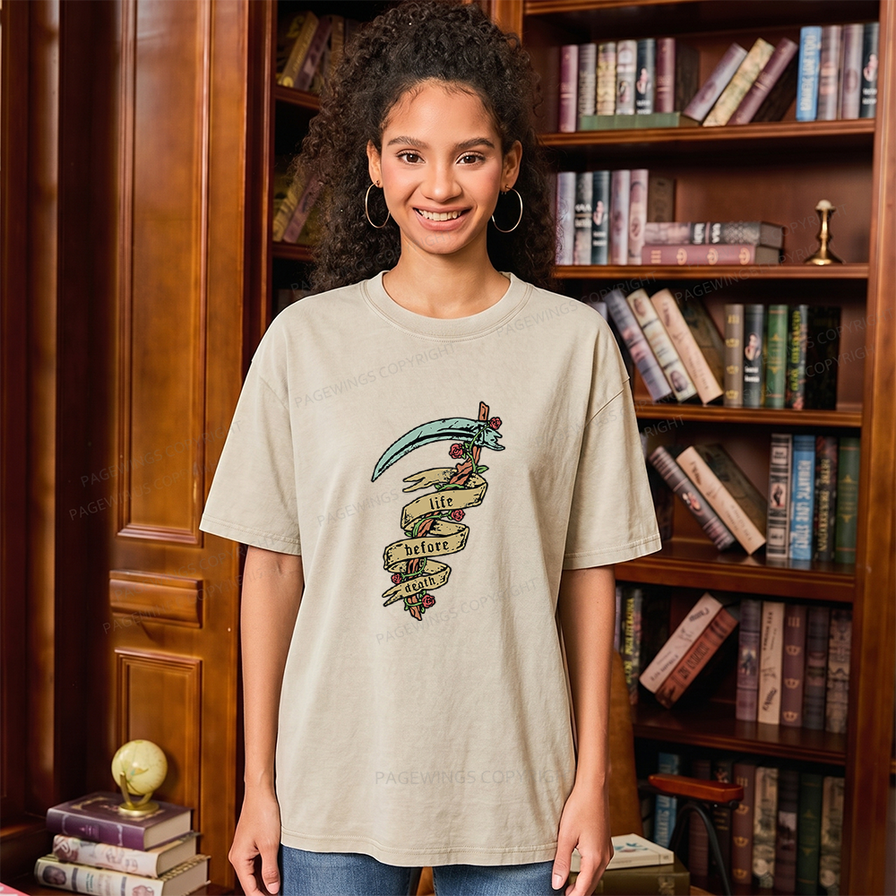 Pagewings Life Before Death Unisex Washed T-shirt