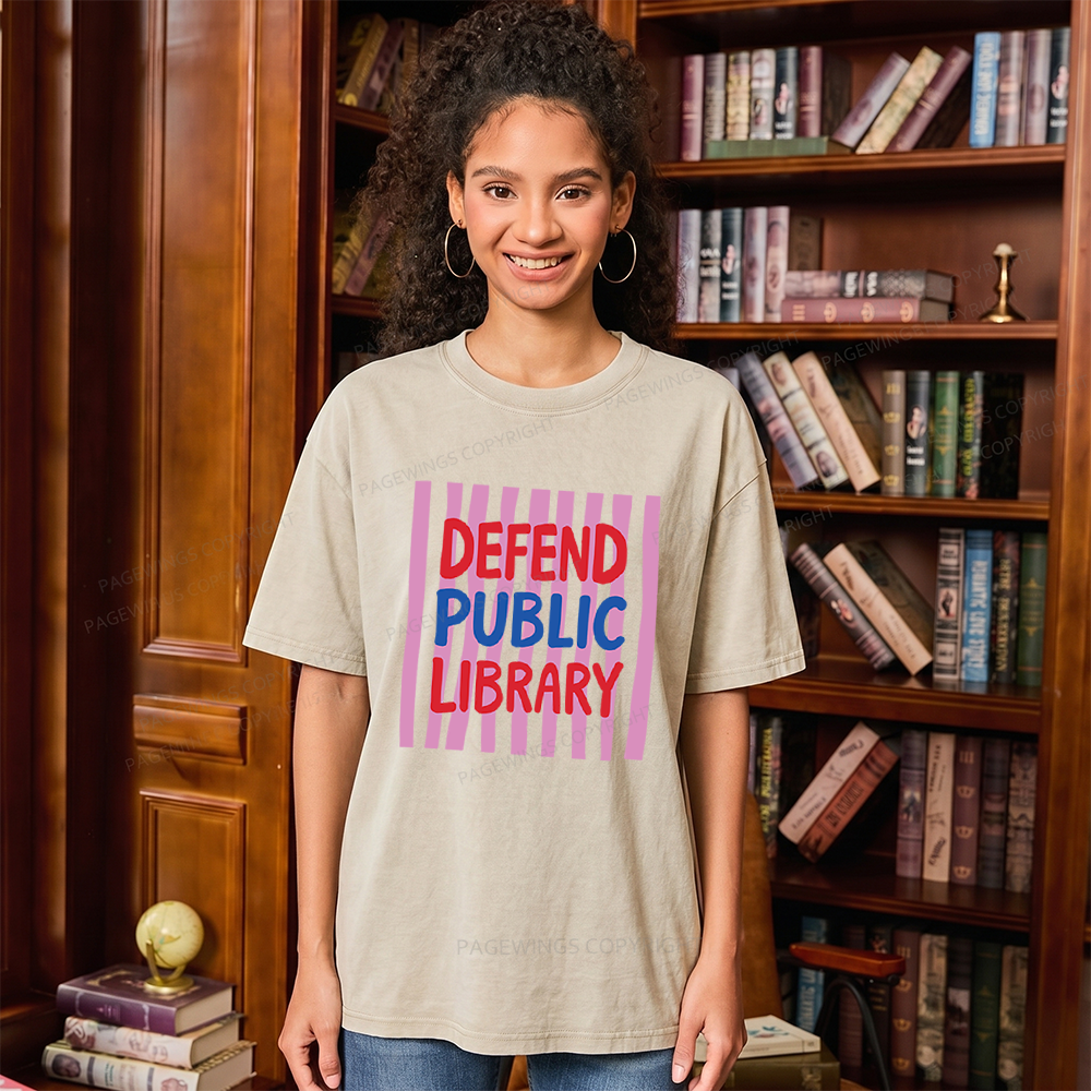 Pagewings Defend Public Library Unisex Washed T-shirt