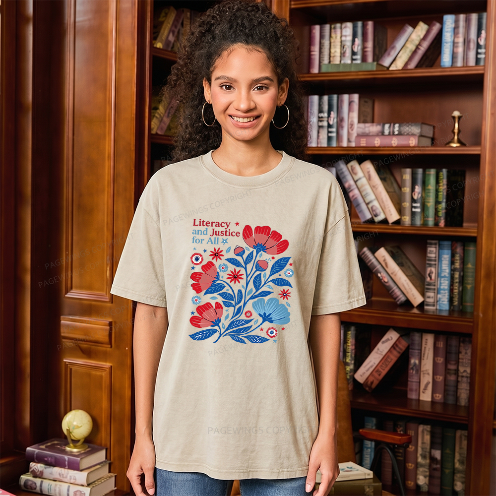 Pagewings Literacy and Justice for All Unisex Washed T-shirt