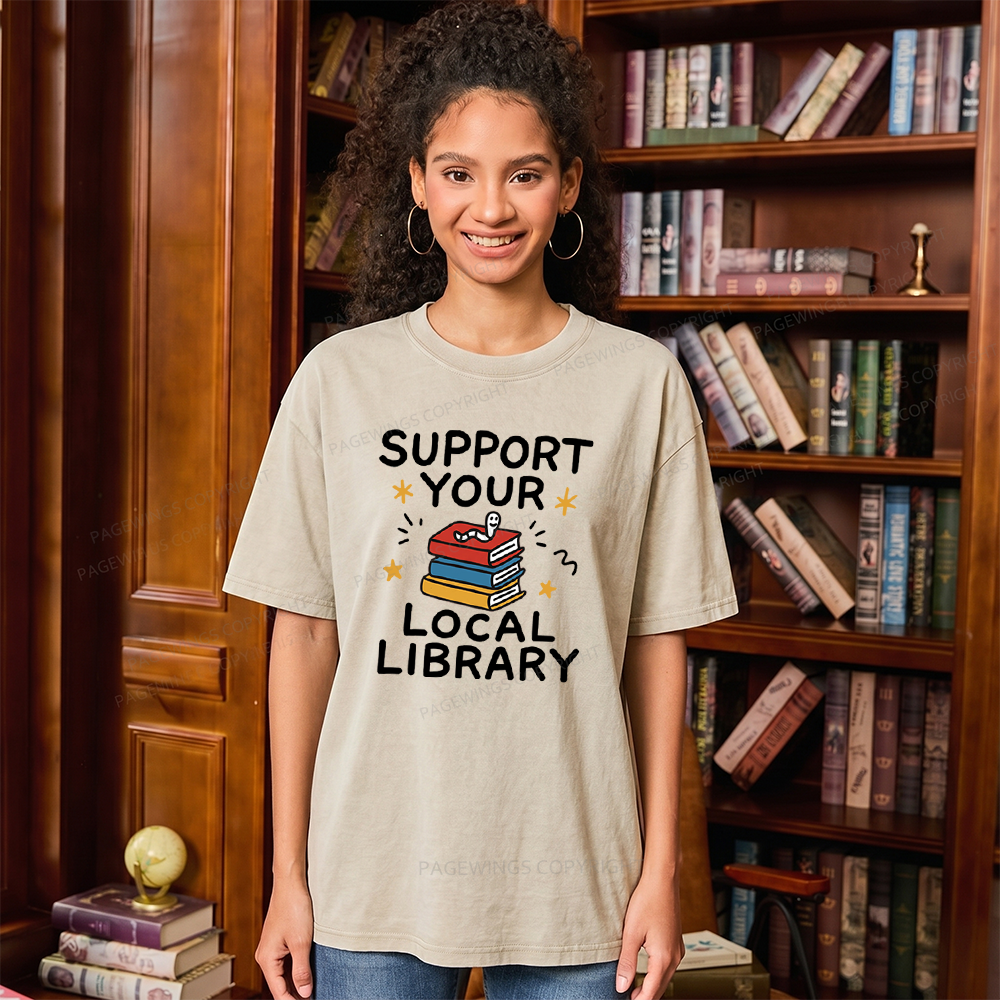 Pagewings Support Your Local Library Unisex Washed T-shirt