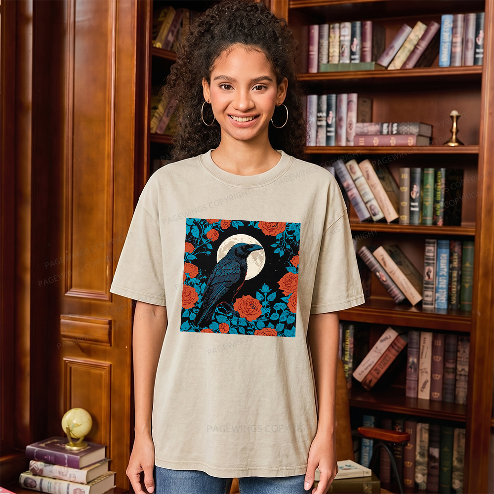 Pagewings Raven and the Moon Unisex Washed T-shirt