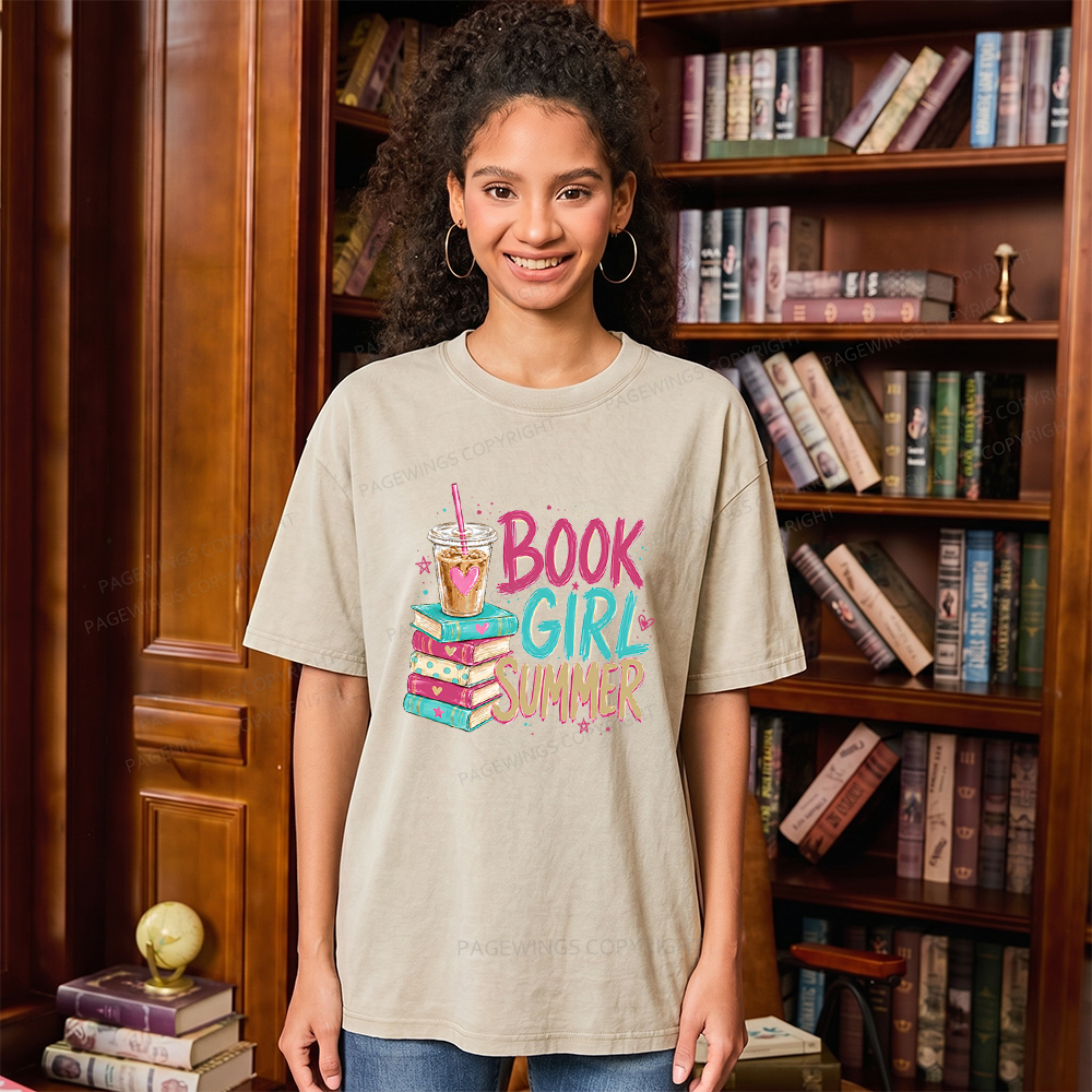 Pagewings Book Girl Summer Unisex Washed T-shirt