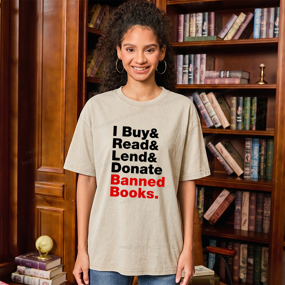 Pagewings I Buy and Read and Lend and Donate Banned Books Unisex Washed T-shirt