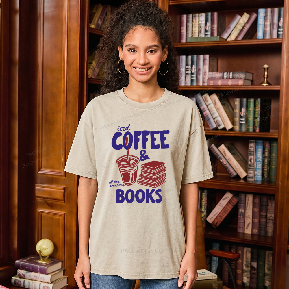 Pagewings Coffee And Books Unisex Washed T-shirt
