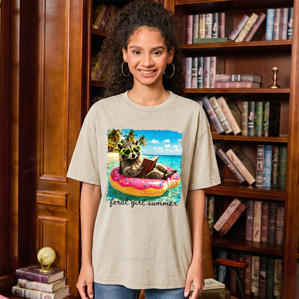 Pagewings Feral Girl Summe Unisex Washed T-shirt