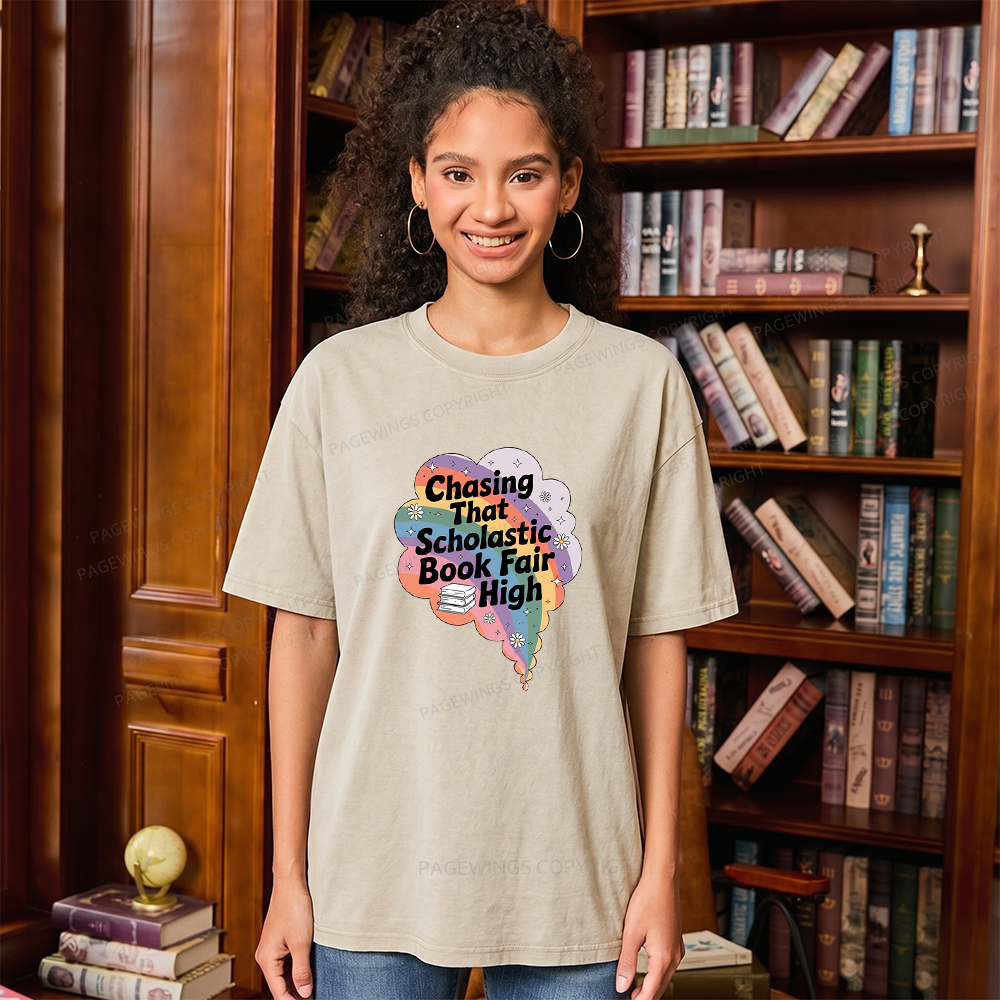 Pagewings Chasing That Scholastic Book Fair High Unisex Washed T-shirt