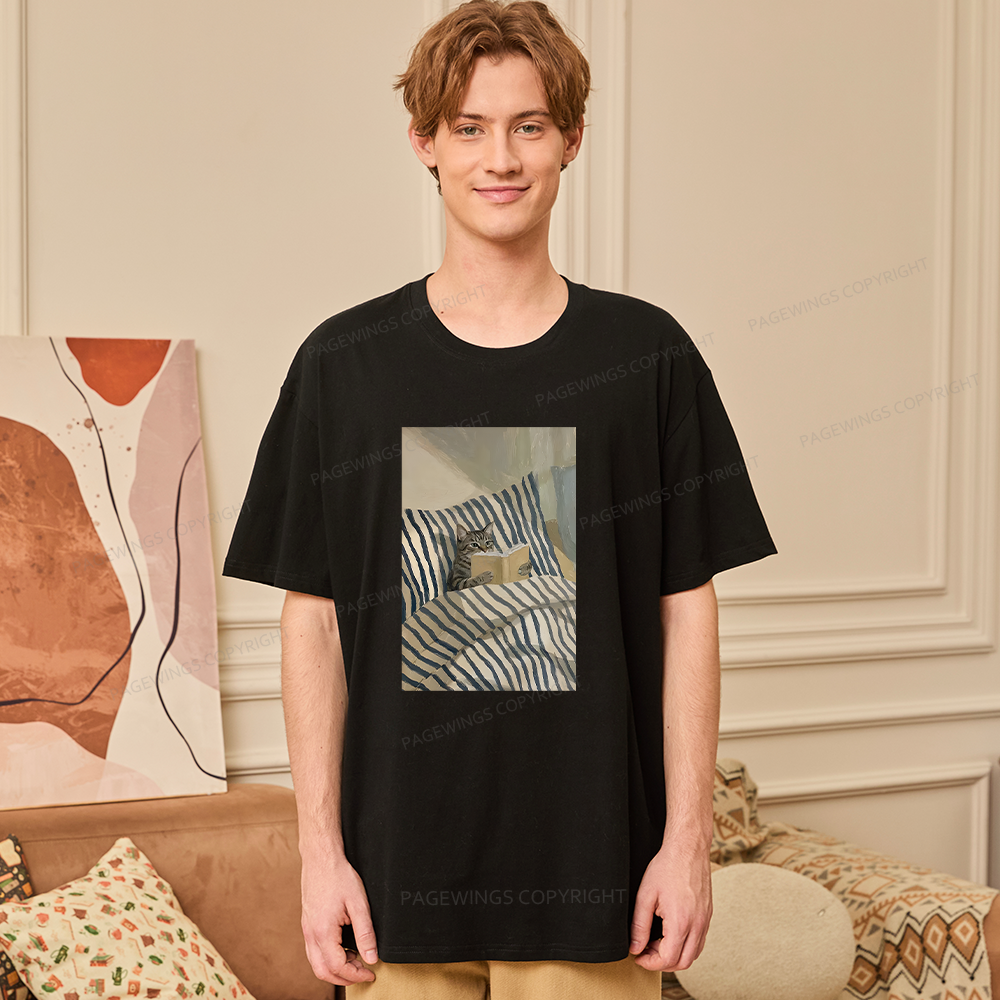 Pagewings Cat Reading Book In Bed Unisex Classic T-shirt