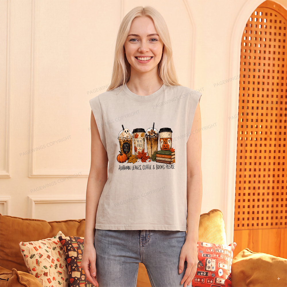 Pagewings Halloween Coffee Books Women's Washed Tank Top