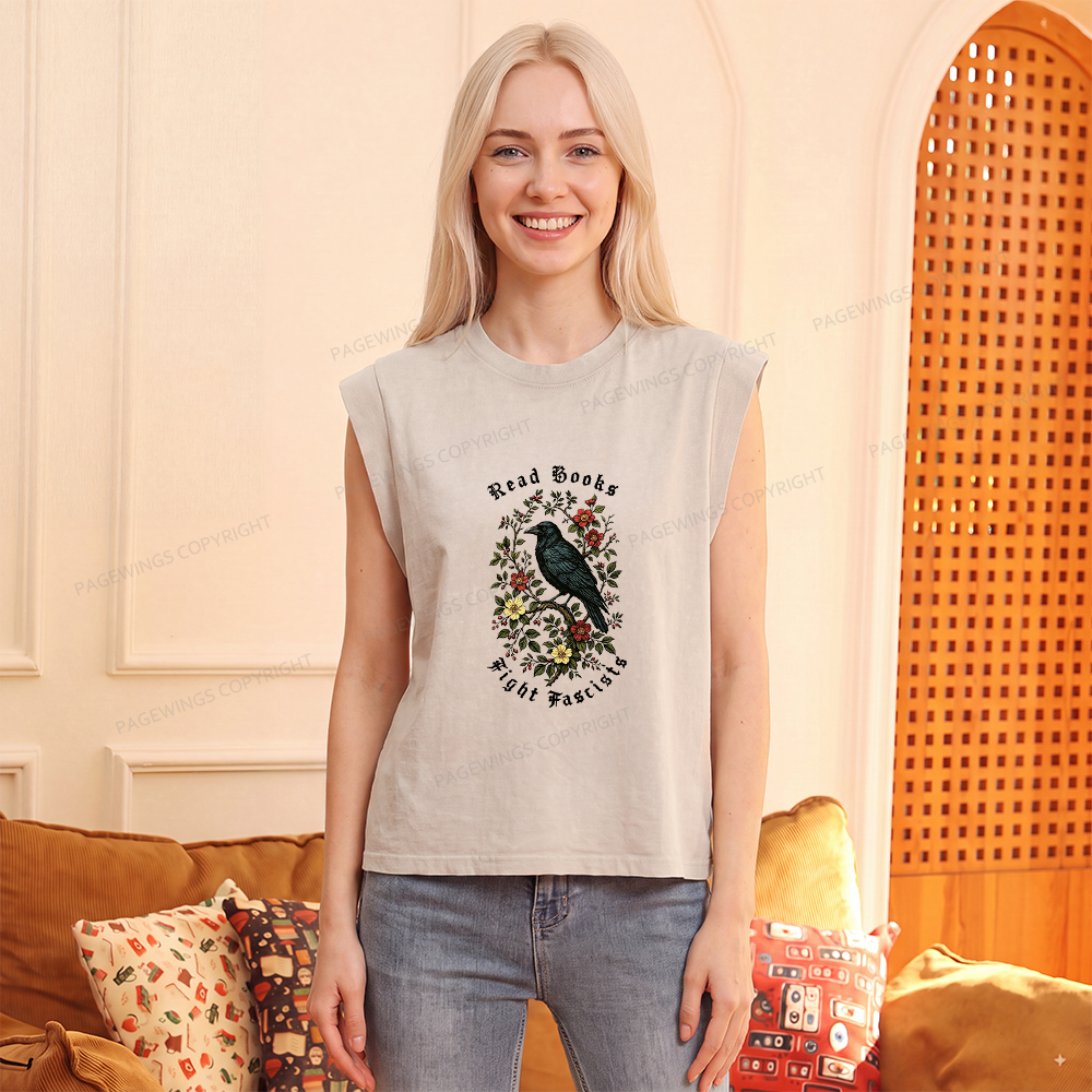 Pagewings Read Books Fight Fascists Women's Washed Tank Top